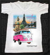 เสื้อยืดคอวีพร้อมสกรีนลายแหล่งท่องเที่ยว ลายกรุงเทพมหานคร